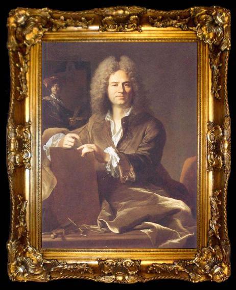 framed  Hyacinthe Rigaud Portrait of Pierre Drevet (1663-1738), French engraver, ta009-2
